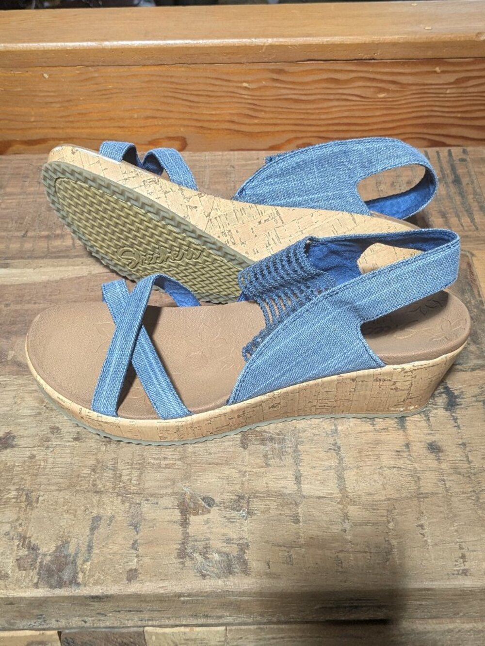 Skechers Denim Wedge Sandals - Picture 3 of 7
